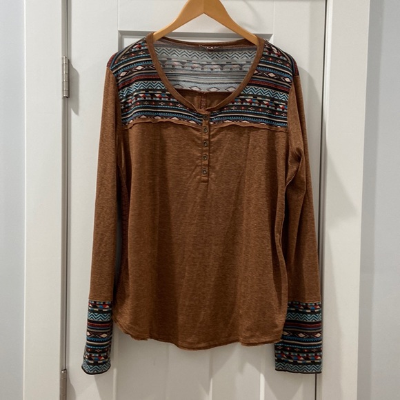 Cowgirl up Western long sleeve Aztec print XXL two flaws - Picture 1 of 14